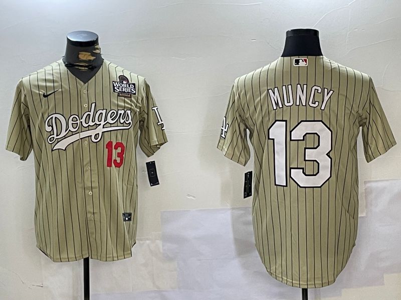 Men Los Angeles Dodgers #13 Muncy Green Stripe Game 2024 Nike MLB Jersey style 3->los angeles dodgers->MLB Jersey